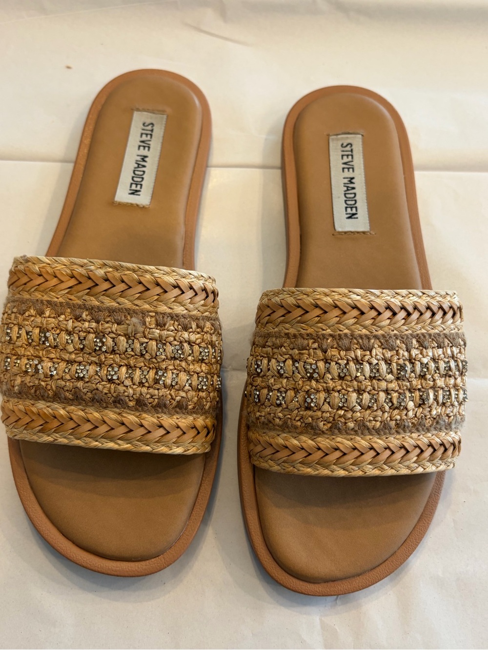 Steve Madden Braided Raffia Slide Sandals in Tan